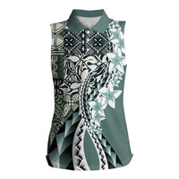 Aloha Vintage Plumeria Hawaiian Tapa Pattern Women Sleeveless Polo Shirt Dark Turquoise Hawaiian Tapa Pattern LT9 Female Turquoise - Polynesian Pride