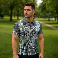Aloha Vintage Plumeria Hawaiian Tapa Pattern Zipper Polo Shirt Dark Turquoise Hawaiian Tapa Pattern - Polynesian Pride