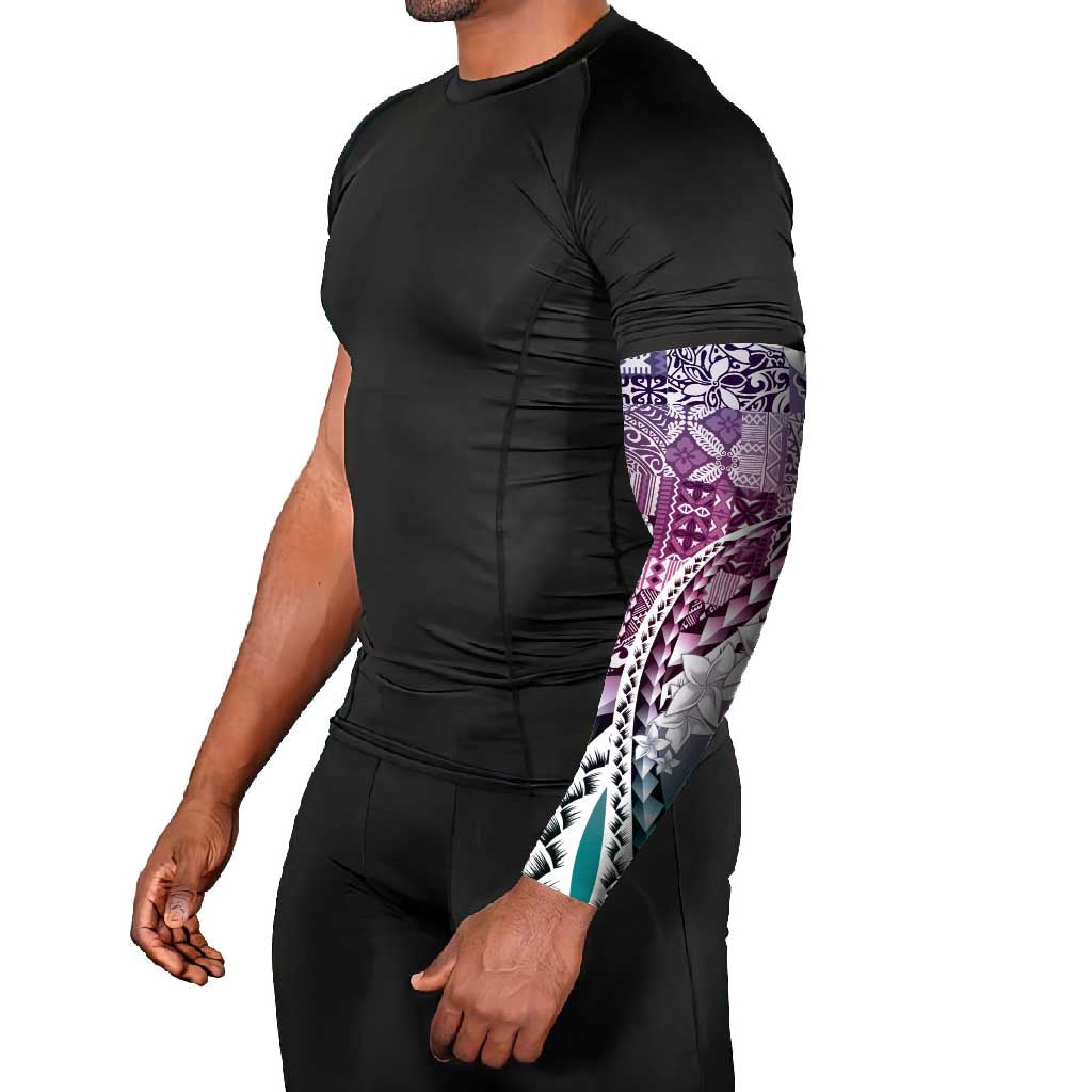 Aloha Vintage Plumeria Hawaiian Tapa Pattern Arm Sleeves Gradient Hawaiian Tapa Pattern - Polynesian Pride