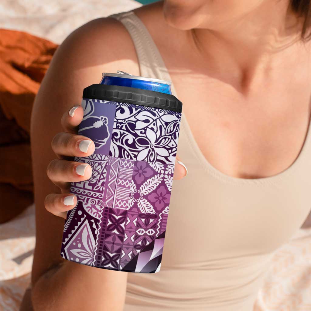 Aloha Vintage Plumeria Hawaiian Tapa Pattern 4 in 1 Can Cooler Tumbler Gradient Hawaiian Tapa Pattern - Polynesian Pride