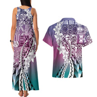 Aloha Vintage Plumeria Hawaiian Tapa Pattern Couples Matching Tank Maxi Dress and Hawaiian Shirt Gradient Hawaiian Tapa Pattern LT9 - Polynesian Pride