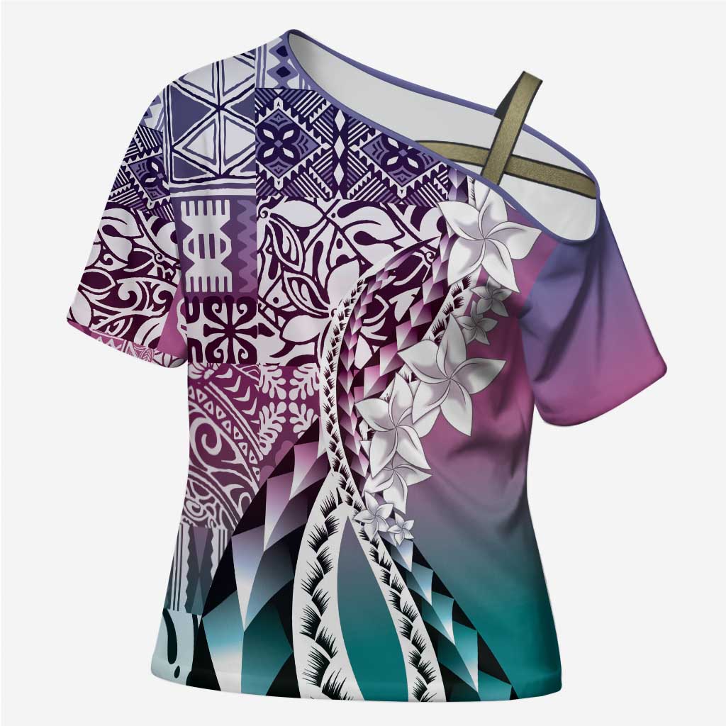 Aloha Vintage Plumeria Hawaiian Tapa Pattern Cross Shoulder Shirt Gradient Hawaiian Tapa Pattern LT9 Female Gradient - Polynesian Pride