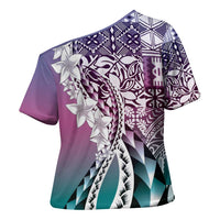 Aloha Vintage Plumeria Hawaiian Tapa Pattern Cross Shoulder Shirt Gradient Hawaiian Tapa Pattern LT9 - Polynesian Pride