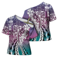 Aloha Vintage Plumeria Hawaiian Tapa Pattern Cross Shoulder Shirt Gradient Hawaiian Tapa Pattern LT9 - Polynesian Pride