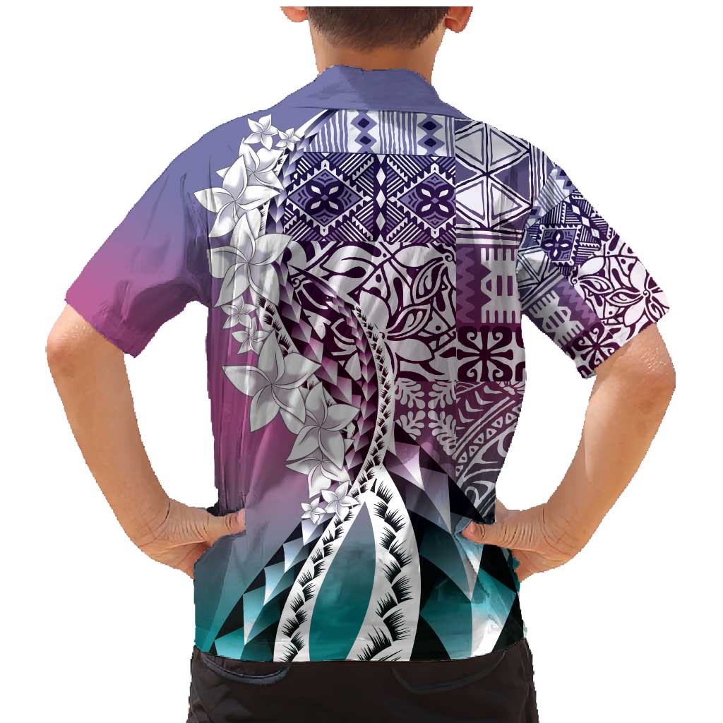 Aloha Vintage Plumeria Hawaiian Tapa Pattern Family Matching Mermaid Dress and Hawaiian Shirt Gradient Hawaiian Tapa Pattern LT9 - Polynesian Pride