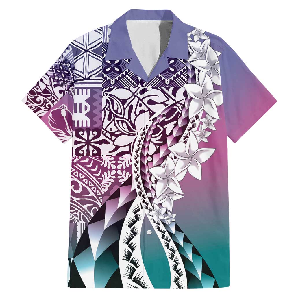 Aloha Vintage Plumeria Hawaiian Tapa Pattern Family Matching Mermaid Dress and Hawaiian Shirt Gradient Hawaiian Tapa Pattern LT9 Dad's Shirt - Short Sleeve Gradient - Polynesian Pride