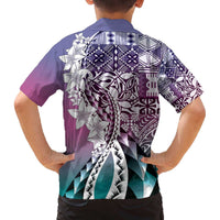 Aloha Vintage Plumeria Hawaiian Tapa Pattern Family Matching Off The Shoulder Long Sleeve Dress and Hawaiian Shirt Gradient Hawaiian Tapa Pattern LT9 - Polynesian Pride