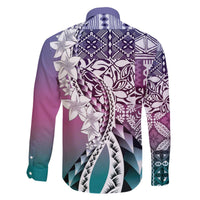 Aloha Vintage Plumeria Hawaiian Tapa Pattern Family Matching Off The Shoulder Long Sleeve Dress and Hawaiian Shirt Gradient Hawaiian Tapa Pattern LT9 - Polynesian Pride