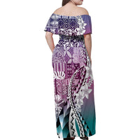 Aloha Vintage Plumeria Hawaiian Tapa Pattern Family Matching Off Shoulder Maxi Dress and Hawaiian Shirt Gradient Hawaiian Tapa Pattern LT9 - Polynesian Pride