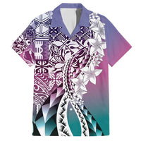 Aloha Vintage Plumeria Hawaiian Tapa Pattern Family Matching Off Shoulder Short Dress and Hawaiian Shirt Gradient Hawaiian Tapa Pattern LT9 Dad's Shirt - Short Sleeve Gradient - Polynesian Pride