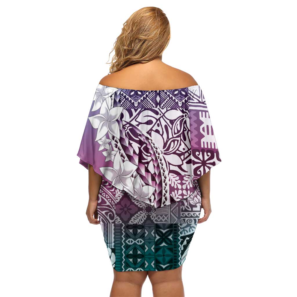 Aloha Vintage Plumeria Hawaiian Tapa Pattern Family Matching Off Shoulder Short Dress and Hawaiian Shirt Gradient Hawaiian Tapa Pattern LT9 - Polynesian Pride