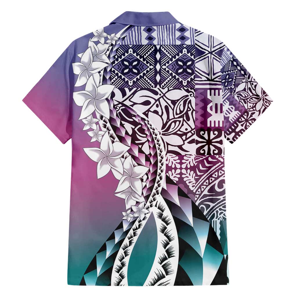 Aloha Vintage Plumeria Hawaiian Tapa Pattern Family Matching Short Sleeve Bodycon Dress and Hawaiian Shirt Gradient Hawaiian Tapa Pattern LT9 - Polynesian Pride
