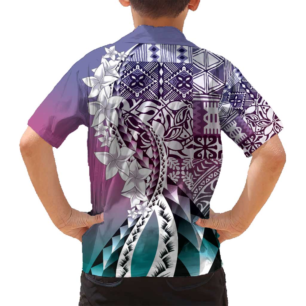 Aloha Vintage Plumeria Hawaiian Tapa Pattern Family Matching Summer Maxi Dress and Hawaiian Shirt Gradient Hawaiian Tapa Pattern LT9 - Polynesian Pride