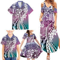 Aloha Vintage Plumeria Hawaiian Tapa Pattern Family Matching Summer Maxi Dress and Hawaiian Shirt Gradient Hawaiian Tapa Pattern LT9 - Polynesian Pride