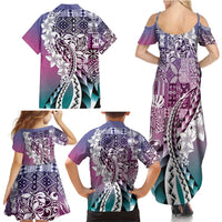 Aloha Vintage Plumeria Hawaiian Tapa Pattern Family Matching Summer Maxi Dress and Hawaiian Shirt Gradient Hawaiian Tapa Pattern LT9 - Polynesian Pride