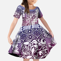 Aloha Vintage Plumeria Hawaiian Tapa Pattern Family Matching Tank Maxi Dress and Hawaiian Shirt Gradient Hawaiian Tapa Pattern LT9 Daughter's Dress Gradient - Polynesian Pride