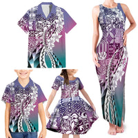 Aloha Vintage Plumeria Hawaiian Tapa Pattern Family Matching Tank Maxi Dress and Hawaiian Shirt Gradient Hawaiian Tapa Pattern LT9 - Polynesian Pride