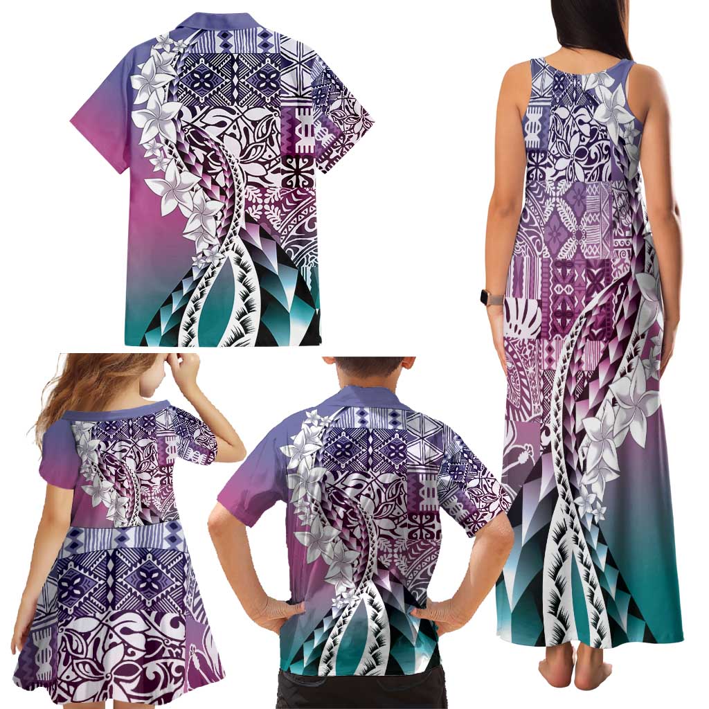 Aloha Vintage Plumeria Hawaiian Tapa Pattern Family Matching Tank Maxi Dress and Hawaiian Shirt Gradient Hawaiian Tapa Pattern LT9 - Polynesian Pride