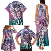 Aloha Vintage Plumeria Hawaiian Tapa Pattern Family Matching Tank Maxi Dress and Hawaiian Shirt Gradient Hawaiian Tapa Pattern LT9 - Polynesian Pride