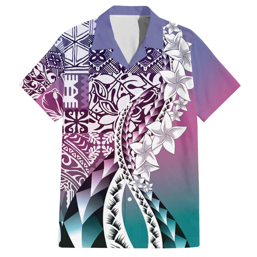 Aloha Vintage Plumeria Hawaiian Tapa Pattern Family Matching Tank Maxi Dress and Hawaiian Shirt Gradient Hawaiian Tapa Pattern LT9 Dad's Shirt - Short Sleeve Gradient - Polynesian Pride