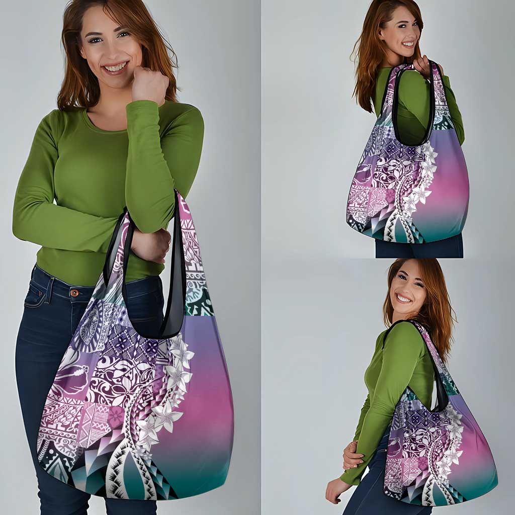 Aloha Vintage Plumeria Hawaiian Tapa Pattern Grocery Bag Gradient Hawaiian Tapa Pattern - Polynesian Pride