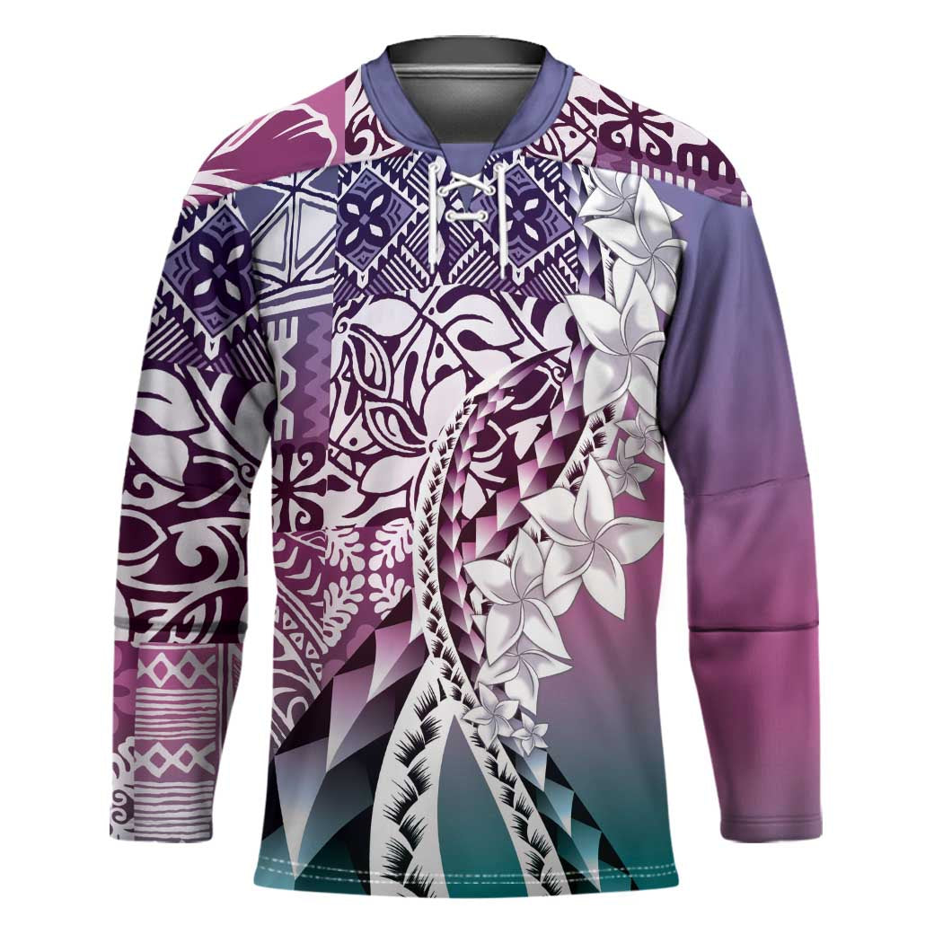 Aloha Vintage Plumeria Hawaiian Tapa Pattern Hockey Jersey Gradient Hawaiian Tapa Pattern - Polynesian Pride