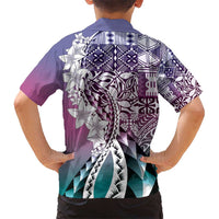 Aloha Vintage Plumeria Hawaiian Tapa Pattern Kid Hawaiian Shirt Gradient Hawaiian Tapa Pattern - Polynesian Pride