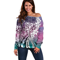 Aloha Vintage Plumeria Hawaiian Tapa Pattern Off Shoulder Sweater Gradient Hawaiian Tapa Pattern - Polynesian Pride