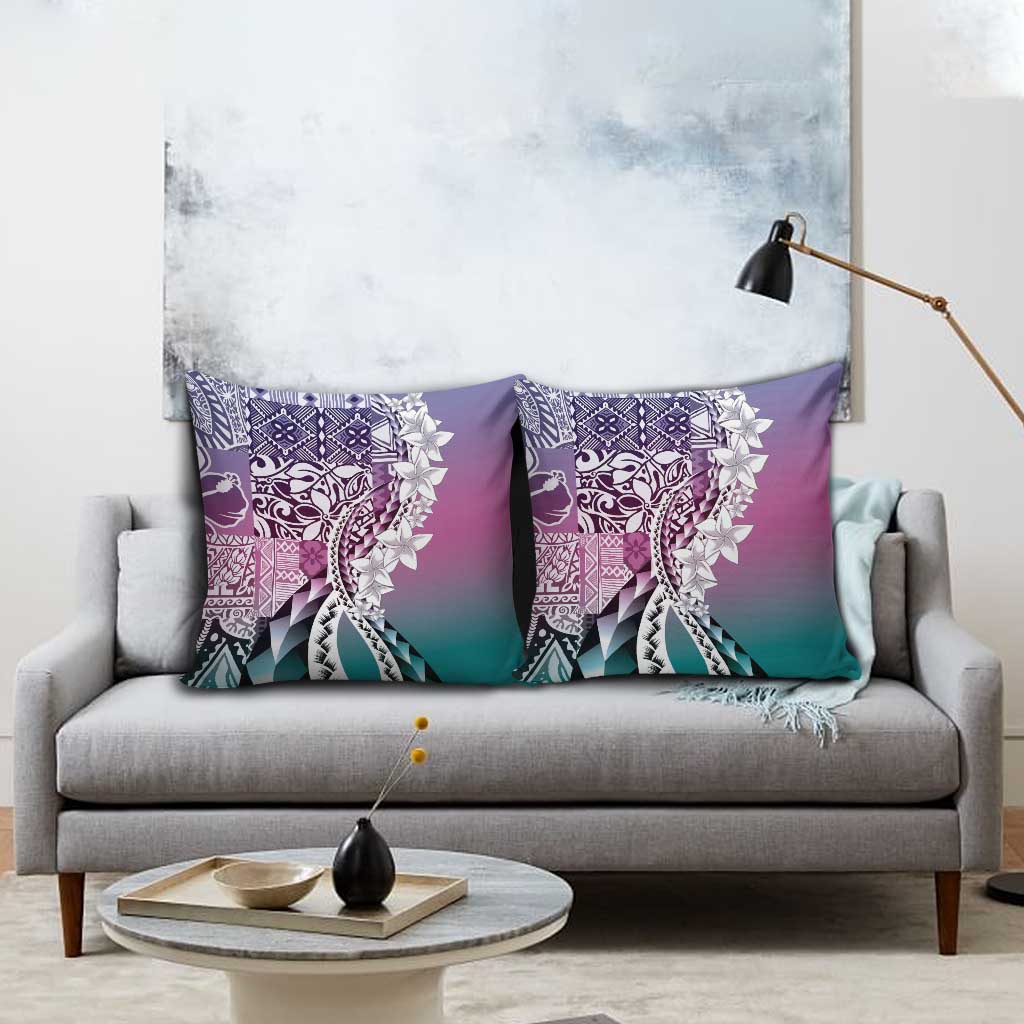 Aloha Vintage Plumeria Hawaiian Tapa Pattern Pillow Cover Gradient Hawaiian Tapa Pattern - Polynesian Pride