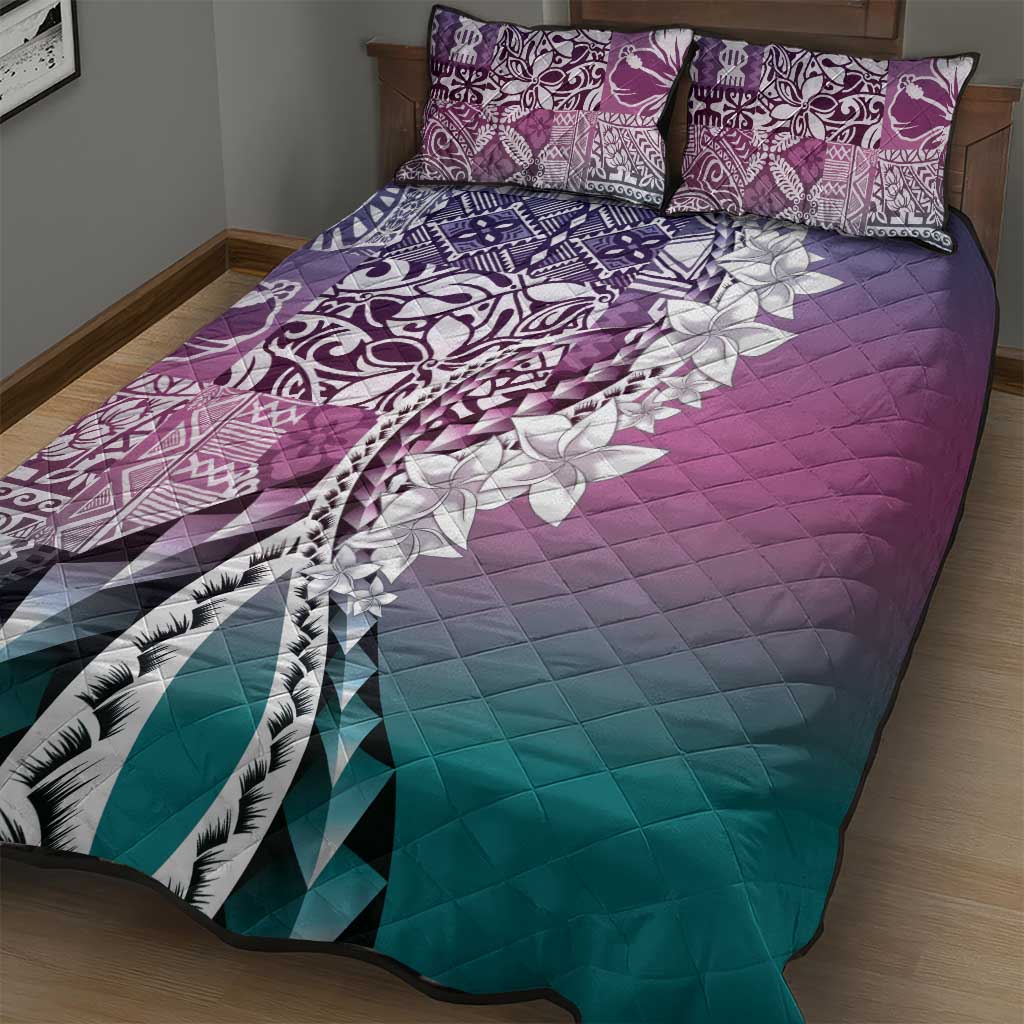 Aloha Vintage Plumeria Hawaiian Tapa Pattern Quilt Bed Set Gradient Hawaiian Tapa Pattern - Polynesian Pride