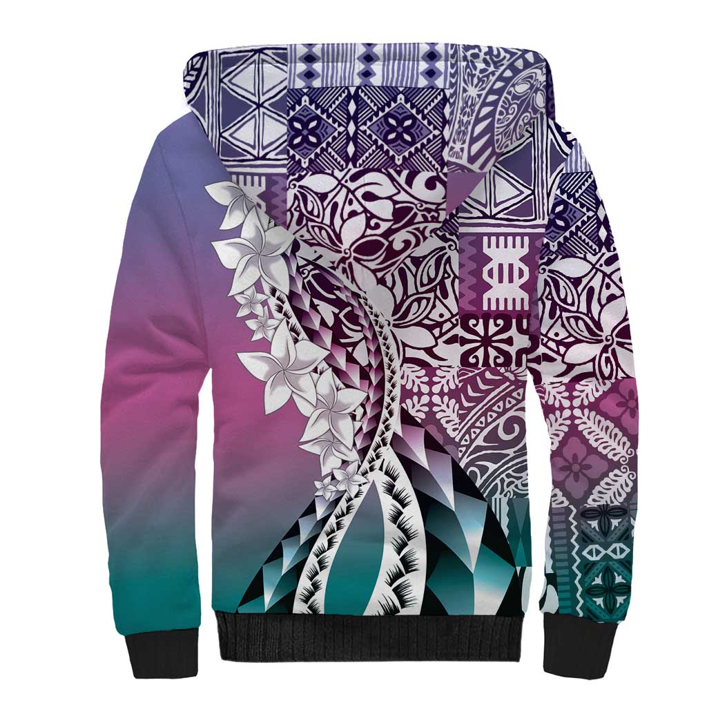 Aloha Vintage Plumeria Hawaiian Tapa Pattern Sherpa Hoodie Gradient Hawaiian Tapa Pattern - Polynesian Pride