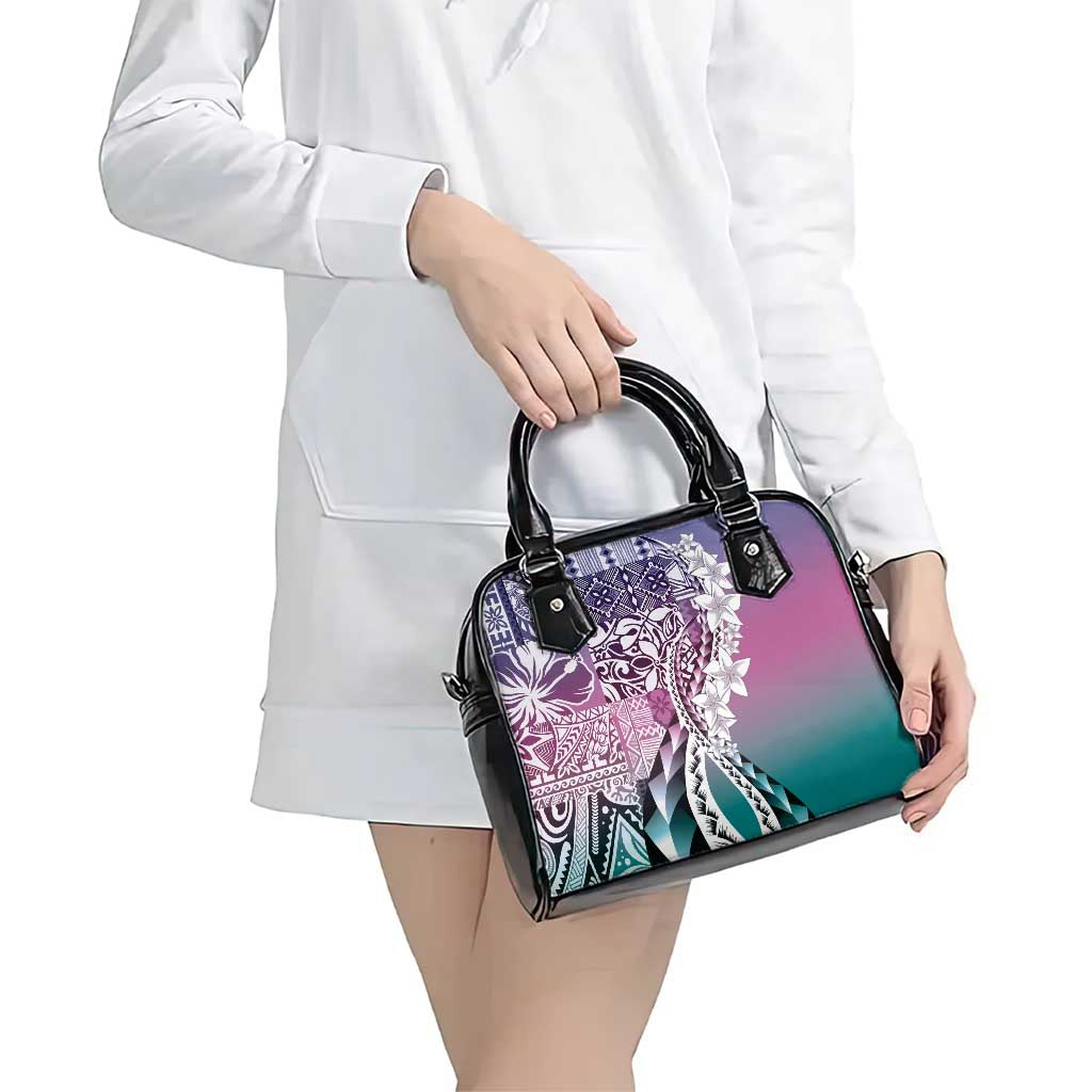 Aloha Vintage Plumeria Hawaiian Tapa Pattern Shoulder Handbag Gradient Hawaiian Tapa Pattern LT9 - Polynesian Pride