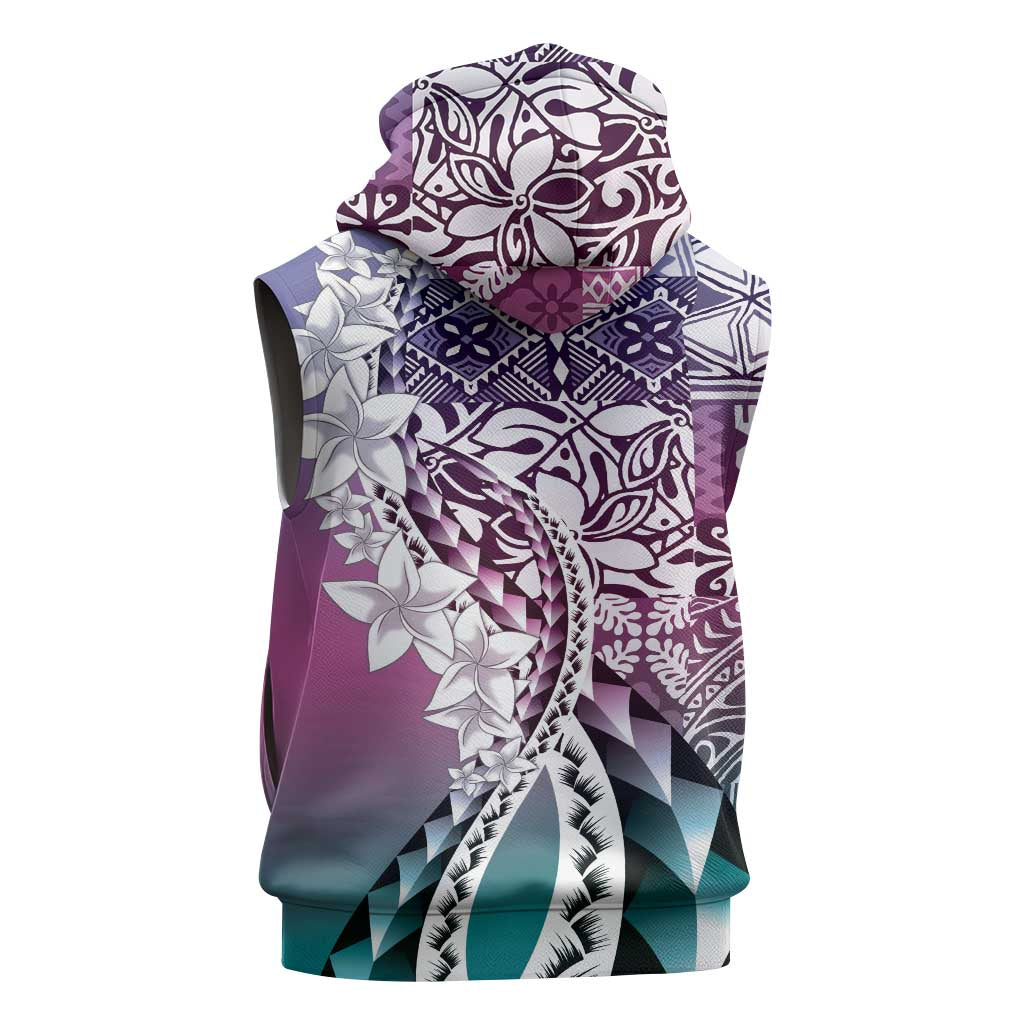 Aloha Vintage Plumeria Hawaiian Tapa Pattern Sleeveless Hoodie Gradient Hawaiian Tapa Pattern - Polynesian Pride