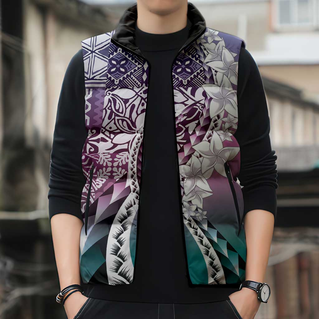 Aloha Vintage Plumeria Hawaiian Tapa Pattern Sleeveless Puffer Jacket Gradient Hawaiian Tapa Pattern - Polynesian Pride