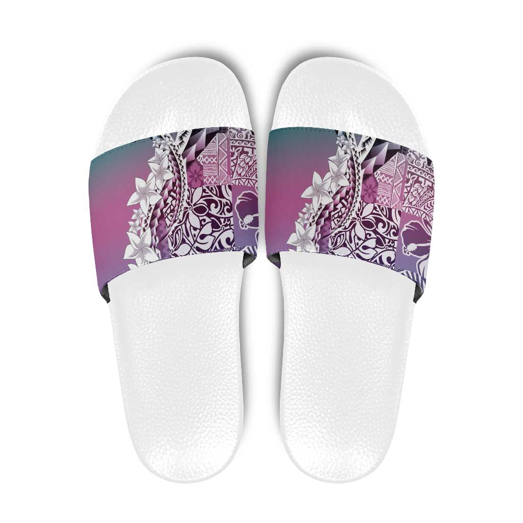 Aloha Vintage Plumeria Hawaiian Tapa Pattern Slide Sandals Gradient Hawaiian Tapa Pattern - Polynesian Pride