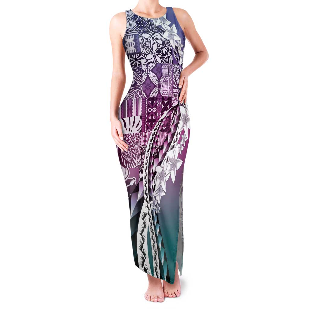 Aloha Vintage Plumeria Hawaiian Tapa Pattern Tank Maxi Dress Gradient Hawaiian Tapa Pattern - Polynesian Pride