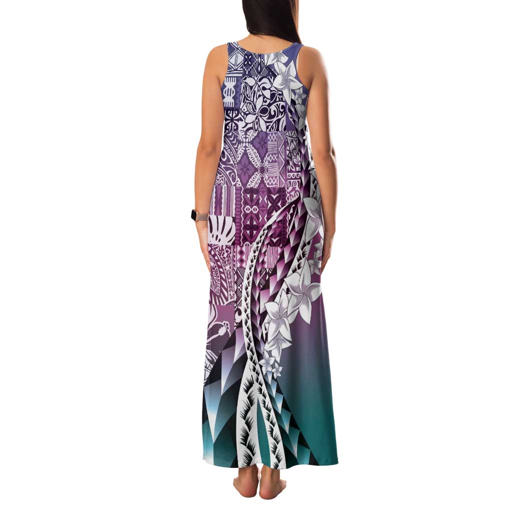 Aloha Vintage Plumeria Hawaiian Tapa Pattern Tank Maxi Dress Gradient Hawaiian Tapa Pattern - Polynesian Pride