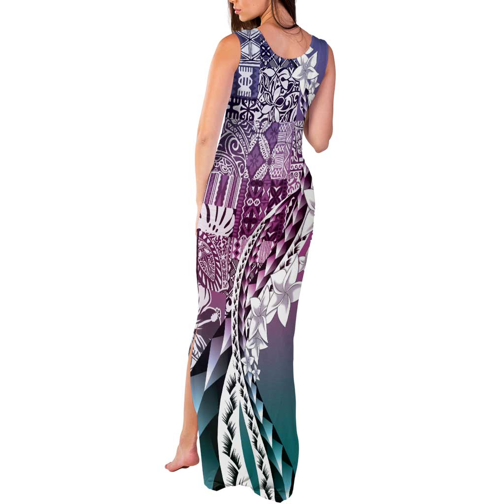 Aloha Vintage Plumeria Hawaiian Tapa Pattern Tank Maxi Dress Gradient Hawaiian Tapa Pattern - Polynesian Pride