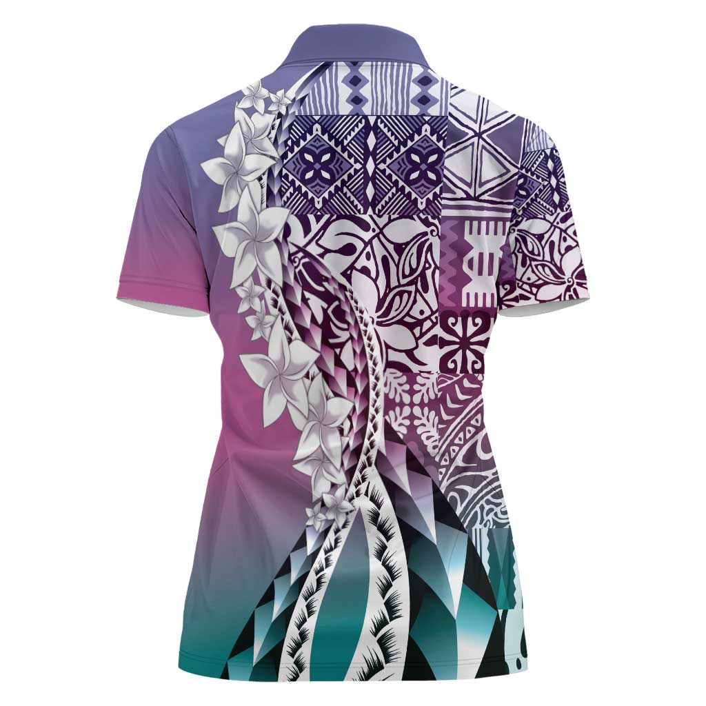 Aloha Vintage Plumeria Hawaiian Tapa Pattern Women Polo Shirt Gradient Hawaiian Tapa Pattern - Polynesian Pride