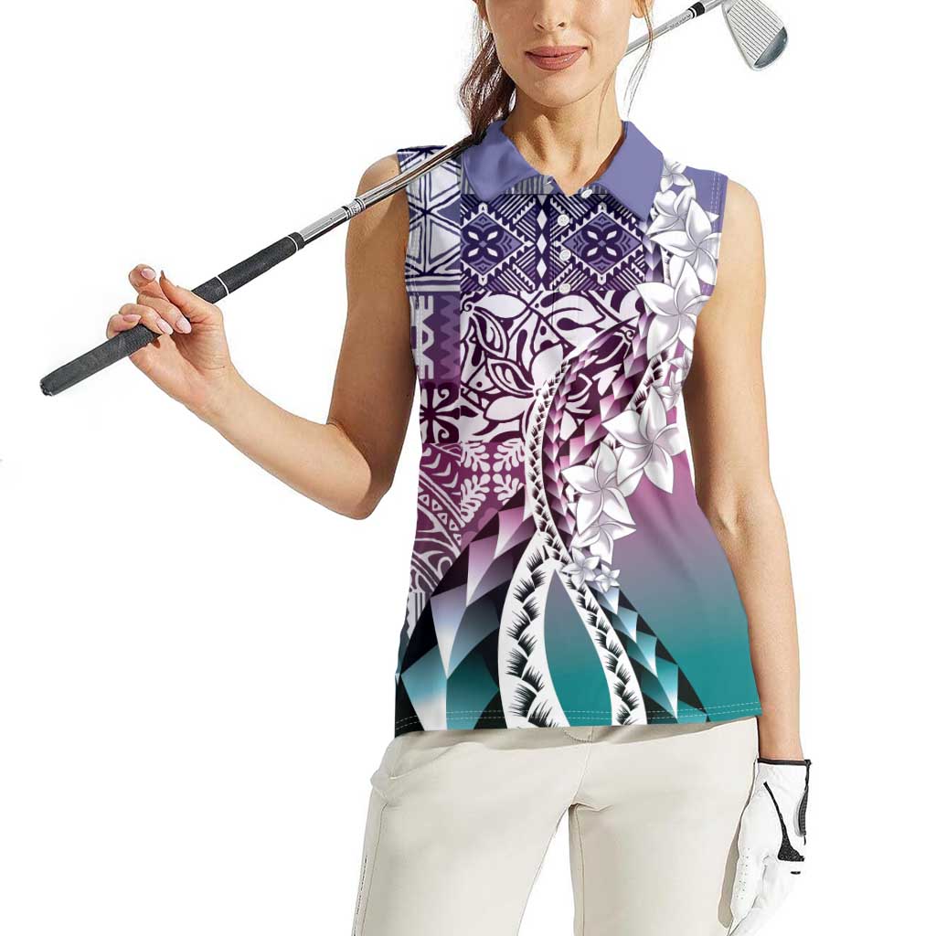Aloha Vintage Plumeria Hawaiian Tapa Pattern Women Sleeveless Polo Shirt Gradient Hawaiian Tapa Pattern - Polynesian Pride