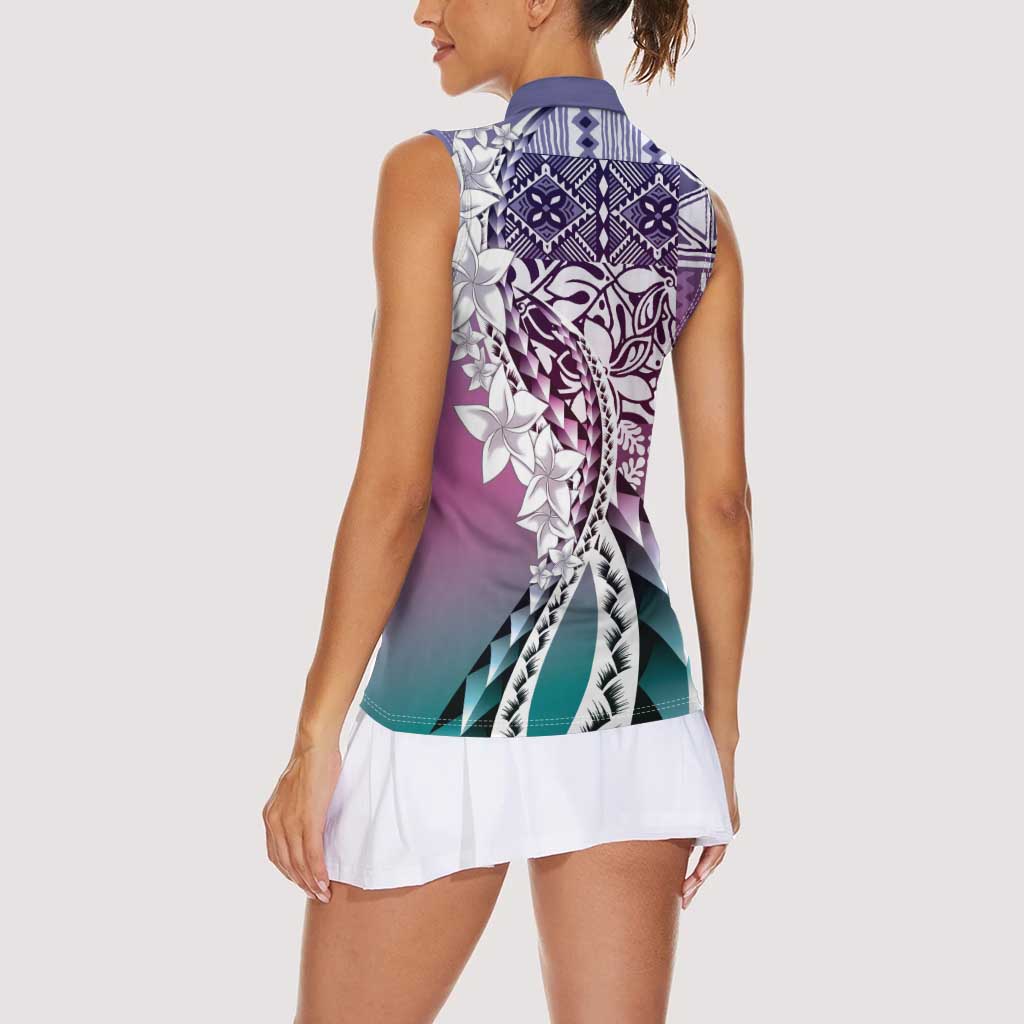 Aloha Vintage Plumeria Hawaiian Tapa Pattern Women Sleeveless Polo Shirt Gradient Hawaiian Tapa Pattern - Polynesian Pride