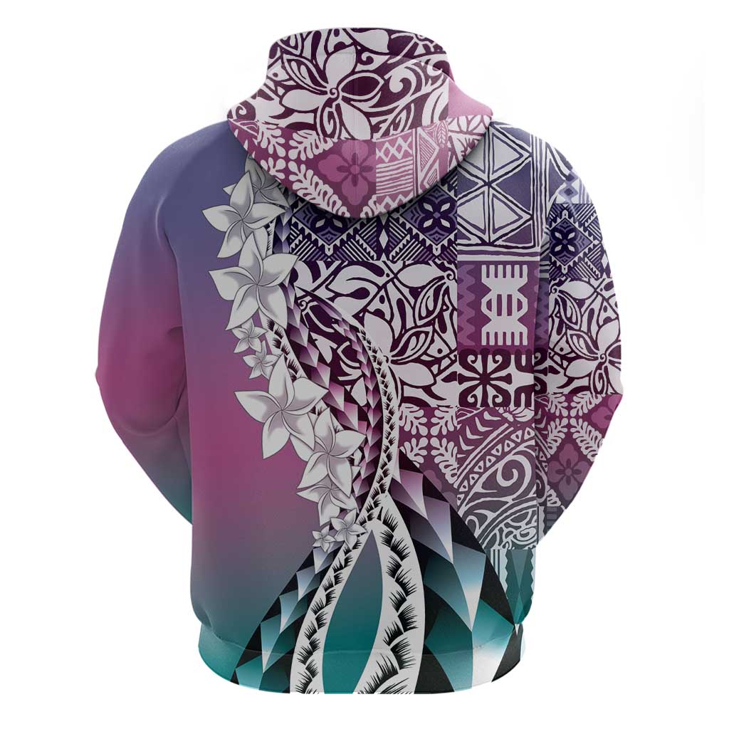 Aloha Vintage Plumeria Hawaiian Tapa Pattern Zip Hoodie Gradient Hawaiian Tapa Pattern - Polynesian Pride