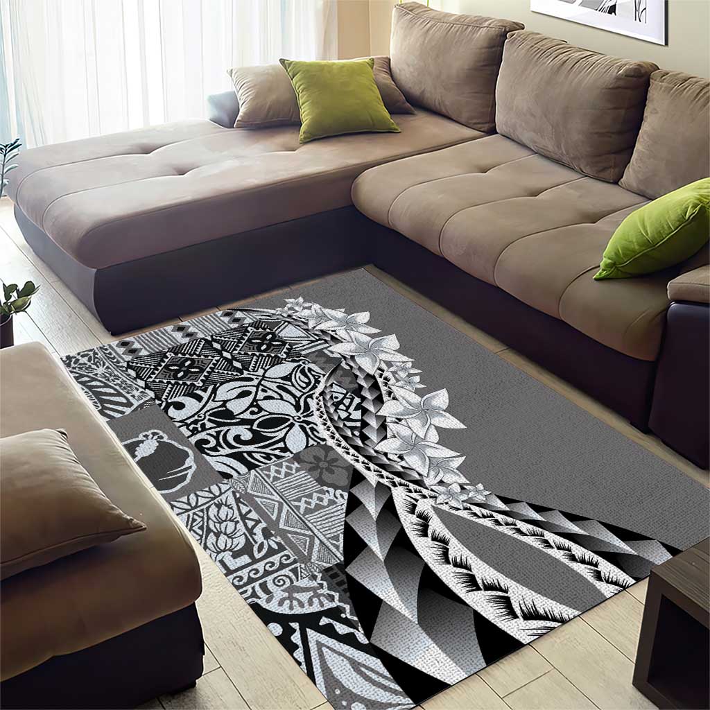 Aloha Vintage Plumeria Hawaiian Tapa Pattern Area Rug Gray Hawaiian Tapa Pattern - Polynesian Pride