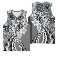 Aloha Vintage Plumeria Hawaiian Tapa Pattern Basketball Jersey Gray Hawaiian Tapa Pattern - Polynesian Pride