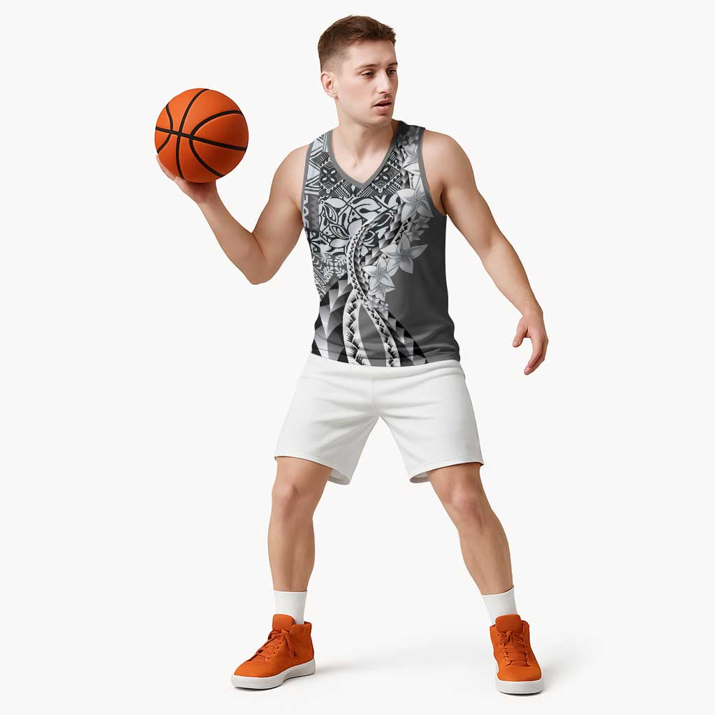 Aloha Vintage Plumeria Hawaiian Tapa Pattern Basketball Jersey Gray Hawaiian Tapa Pattern - Polynesian Pride