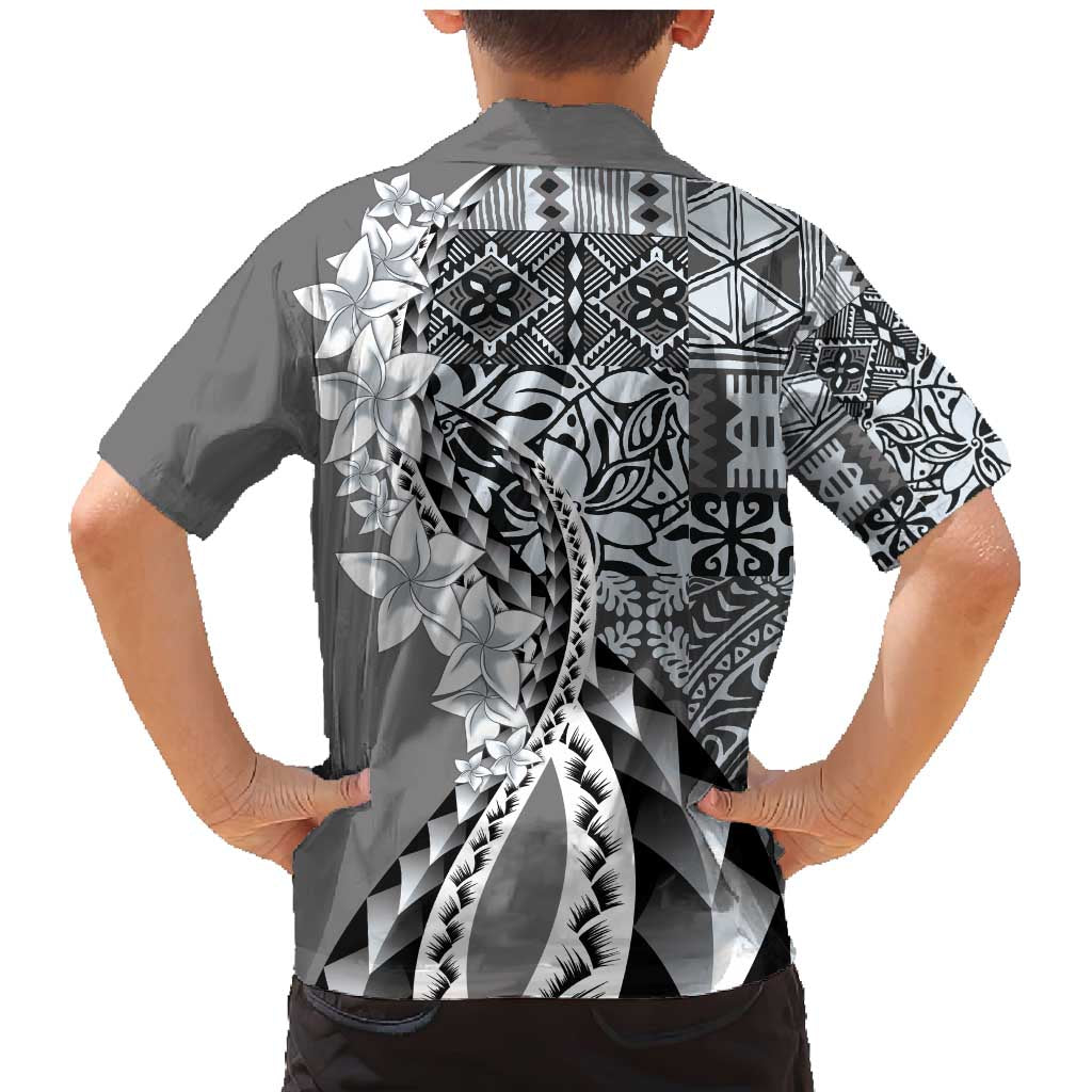 Aloha Vintage Plumeria Hawaiian Tapa Pattern Family Matching Mermaid Dress and Hawaiian Shirt Gray Hawaiian Tapa Pattern LT9 - Polynesian Pride