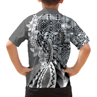 Aloha Vintage Plumeria Hawaiian Tapa Pattern Family Matching Off The Shoulder Long Sleeve Dress and Hawaiian Shirt Gray Hawaiian Tapa Pattern LT9 - Polynesian Pride
