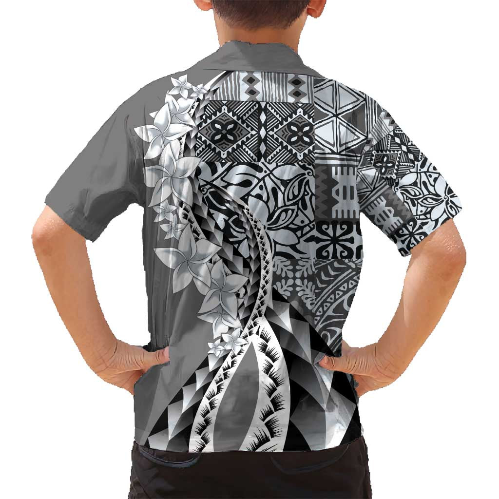 Aloha Vintage Plumeria Hawaiian Tapa Pattern Family Matching Summer Maxi Dress and Hawaiian Shirt Gray Hawaiian Tapa Pattern LT9 - Polynesian Pride