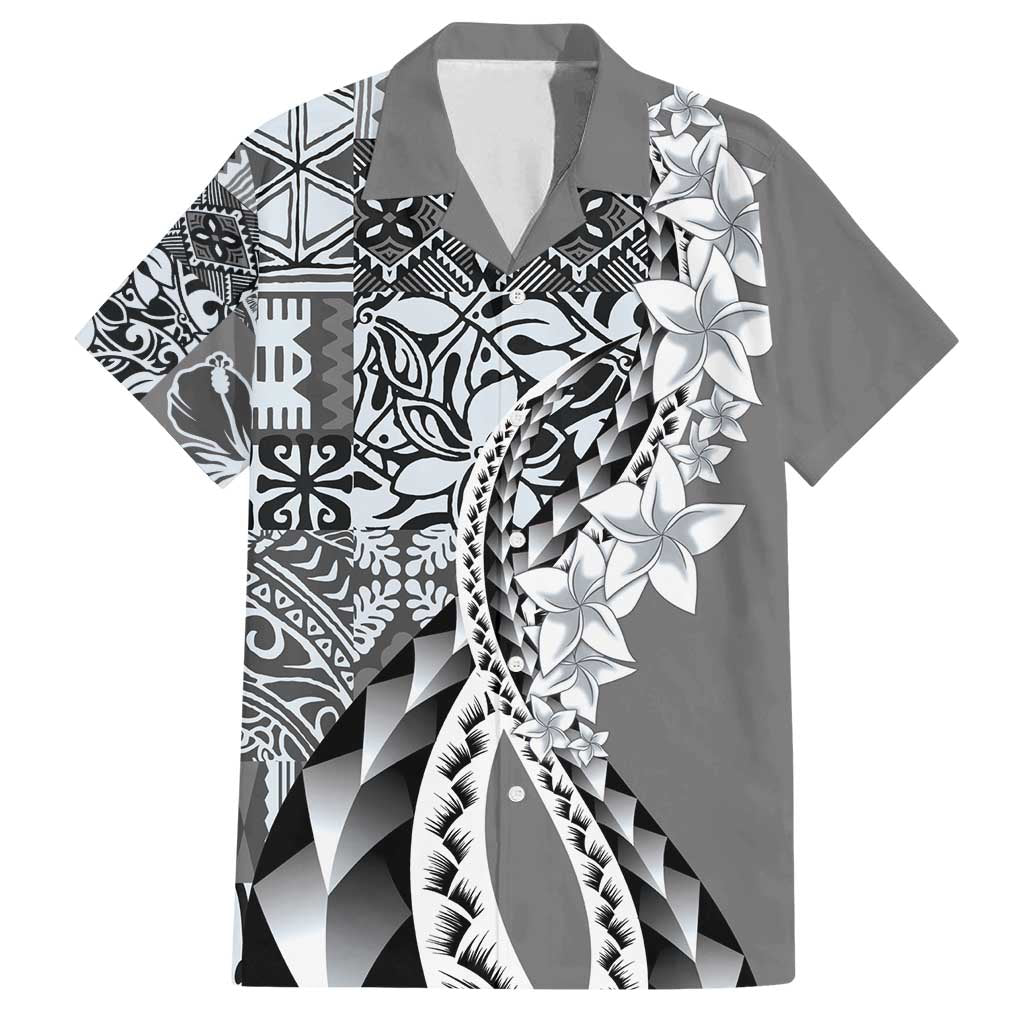 Aloha Vintage Plumeria Hawaiian Tapa Pattern Family Matching Summer Maxi Dress and Hawaiian Shirt Gray Hawaiian Tapa Pattern LT9 Dad's Shirt - Short Sleeve Gray - Polynesian Pride
