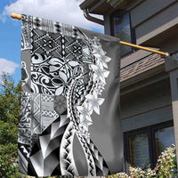 Aloha Vintage Plumeria Hawaiian Tapa Pattern Garden Flag Gray Hawaiian Tapa Pattern - Polynesian Pride